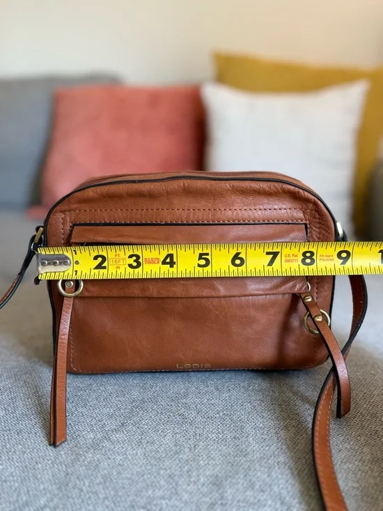 Lodis Cognac Brown Leather Crossbody Bag Adjustable Strap Vintage Texas Purse - Picture 10 of 16